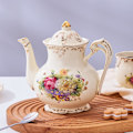 Miniatyrbillede 2 af 8: Blomster tekande, 800 ml 4 kop keramisk tekande, vintage blomster med guld blad kant, gave til kvinder Flower 4 Cup