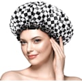 Miniatyrbillede 1 af 8: Stor badehætte til kvinder med langt hår, elegant skakbrætdesign, dobbeltlags vandtæt, genanvendelig, vaskbar, lugtfri, X-Large Checkerboard XLarge (Pack of 1)