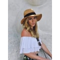 Miniatyrbillede 5 af 7: Dame Halm Panama Hat Fedora Strand Solhat Bredskygget Halm Rulle op Hat UPF 50+ 1 Pc Panama Straw Hat: Khaki One Size