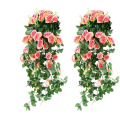 Miniatyrbillede 1 af 8: Sæt med 2 kunstige roser blomsterkurv vin falsk hængende kurv plante vin falsk silke slæbende blomst til have balkon hegn udendørs indendørs dør B Champagne