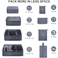 Miniatyrbild 2 av 8: Hopfällbara vattentäta packningskuber, 8 st researrangör packpåsar resebagage packningsorganisatörer med skopåse för kläder resväska sko Grey S