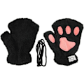 Miniatyrbilde 4 av 7: Jente Vinterhansker Votter Søte Tegneserie Dyr Klo Halv Finger Tykke & Varme Myke Plysj Korall Fleece Snørehansker Votter Black