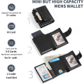 Miniatyrbilde 2 av 8: Kredittkortholder RFID-blokkering Minimalistisk Trifold Herre Lommebøker Automatisk Pop Up Metallveske med ID-vinduer og glidelåslomme Black Mat Pattern