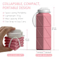 Miniatyrbild 4 av 7: Hopfällbar Vattenflaska med Sugrör, Silikon Vikbar Bärbar Vattenflaska 610ml Lätt Vikt Återanvändbar Läckagesäker för Resor Camping Vandring Cykling Pink