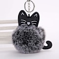 Miniatyrbillede 5 af 5: Plys Kat Pom Pom Nøglering - Sød Killing Pom Pom Nøglering Tilbehør, Velegnet til Kvinders Taske Dekoration - Sort Hvid Frost Guld Spænde