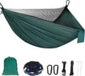 Camping Hammock with Mosquito Net, 300 kg Load Capacity, Breathable Nylon, Ultralight and Portable, Dark Green