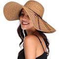Miniatyrbilde 2 av 5: Kvinner sammenleggbar floppy bredbremmet stråsolhatt sommer strandhatt UV UPF 50+ 04Style Khaki