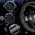 Miniatyrbild 3 av 4: Kristallrattöverdrag, universellt Diamante rattöverdrag i sammet, halkfritt bilhandgjort rattöverdrag, mjukt Black