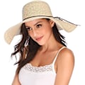 Miniatyrbilde 4 av 5: Kvinner Foldable Floppy Bred Brede Brede Solhatt Sommer Strandhatt UV UPF 50+ 04Style Beige
