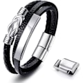 Miniatyrbild 1 av 7: Herrarmband Läderarmband för Män Kvinnor Korsarmband Svart Flätad Äkta Läderarmband med Magnetisk Spänne Vänbandsarmband Jag BlackStyle A