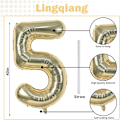 Miniatyrbild 2 av 8: Guld Ballong Nummer 5, 40 Tum Stor Självuppblåsande Folienummer Ballonger 0-9, Ljus Guld Digital 5 Helium Ballong för 5:e Flickor Pojkar Kvinnor Födelsedag Champagne Gold Number 5