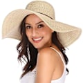 Miniatyrbilde 5 av 5: Kvinner Foldable Floppy Bred Brede Brede Solhatt Sommer Strandhatt UV UPF 50+ 04Style Beige