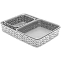 Pikkukuva 1 / 5: My Style Rattan Effect Setti 3 Toimistosuorakulmaista A4 A5 A6 Työpöydän Säilytyskori Lokerosetti - Vaaleanharmaa Grey A4/A5/A6 tray set