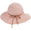 Miniatyrbild 1 av 8: Solhatt i halm för kvinnor, damer, hopfällbar, bredbrättad, med rosett, justerbar, strandhatt, elegant hinkhatt, UPF 50 UV-skydd, bekväm Pink One Size