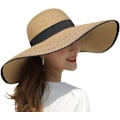 Miniatyrbilde 1 av 4: Kvinner sammenleggbar floppy bred brem strå solhatt sommer strandhatt UV UPF 50+ 03Style Coffee