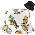 Pikkukuva 1 / 6: Söpö ämpärihattu rannan kalastajanhatut naisille, kääntyvä kaksisuuntainen kulutus Pineapple White