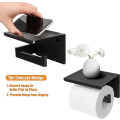 Miniatyrbillede 3 af 5: Sort selvklæbende toiletrulleholder med hylde, vægmonteret toiletrulleholder til badeværelse, Sus 304 rustfrit stål, ingen boring toiletrulleholder