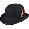 Miniatyrbild 1 av 2: Unisex Hård Topp Ull Bowler Hatt Med Fjäder Satinfodrad Storlekar S Till Xl（L，Svart）