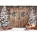 Miniatyrbillede 1 af 2: 7x5ft Polyester Stof Vinter Jul Rustik Lade Dør Fotografi Baggrund Jul Træ Sne Gaver Dekoration Baggrund Banner