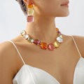 Miniatyrbilde 2 av 4: Fargerik stort choker-kjede med rhinstein, glitrende firkantede gelékrystall-choker-halskjede med bling, tilbehør til kvinner for ball, bryllup og fester
