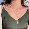 Miniatyrbild 2 av 5: Boho flerskiktat halsband guld korshänge kedja pärla bohemisk flerskiktad ängel halsband smycken för kvinnor och flickor