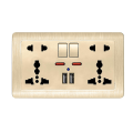 Miniatyrbilde 3 av 3: Dobbel vegg stikkontakt Universal 5 hull 13a Dual USB lader port stikkontakt med（A, gull）