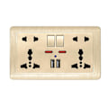 Pikkukuva 3 / 3: Kaksoisseinämäinen pistorasia Universaali 5-reikäinen 13a Kaksi USB-laturiporttia Pistorasia (A, Kulta)