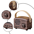 Miniatyrbild 4 av 5: Bärbar retro Bluetooth-högtalare nostalgisk plugin trådlös ljud FM-radio uppgradering lång Bluetooth-högtalare med handtag（Brun）