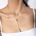 Miniatyrbild 3 av 5: Boho flerskiktat halsband guld korshänge kedja pärla bohemisk flerskiktad ängel halsband smycken för kvinnor och flickor