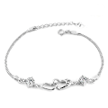 Miniatyrbillede 1 af 5: S925 Sterling Sølv Dobbelt Hjerte Interlocking Armbånd Kvinders Mode