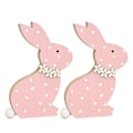 Miniatyrbild 1 av 2: 2-pack bordskanin prydnader i trä, antika träkanin påskdekoration för nivåbricka (16,00 x 11,50 x 2,20 cm, rosa)