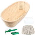 Miniatyrbillede 1 af 5: Oval brød hævekurv, håndlavet Banneton brød hævekurv Brotform med brødkniv, dej (lys træ)