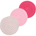 Miniatyrbild 1 av 5: Rosa 3-delars set: 100 % bomullssnöre flätad grytunderlägg set, 7\" diameter