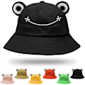 Miniatyrbild 1 av 5: Groda hatt hink solhatt för kvinnor groda hink hatt sommar utomhus hopfällbar andningsbar hink hatt för kvinnor-svart-barn: 51-53 cm