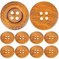 Miniatyrbilde 1 av 2: 10 stk 50 mm 4-hulls tre knapper, miljøvennlige runde brede kant DIY trykknapper (brun) (10 stk, brun)