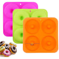 Miniatyrbillede 1 af 5: 3 stk. 4 tommer donut bageform i fuld størrelse, non-stick silikoneforme, donutbakker, 3 farver