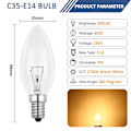 Miniatyrbilde 2 av 4: Glødelampe E14 60w 230v, E14 Flammepære, Dimbar Varm Hvit 2700k, 600lm, C35 Transparent Pære, For Lysekrone, Skrivebordslampe, 6-pakning