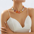 Miniatyrbilde 3 av 4: Fargerik stort choker-kjede med rhinstein, glitrende firkantede gelékrystall-choker-halskjede med bling, tilbehør til kvinner for ball, bryllup og fester