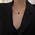Miniatyrbild 4 av 5: 316L rostfritt stål minimalistisk rektangulär hänge koreansk svart epoxi dam guld halsband utsökt långt smycke present