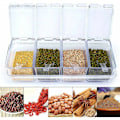 Miniatyrbild 3 av 5: Kryddbox Set 4 st Transparenta Flaskor Salt Spice Jar, Kryddburkar Kökskryddförvaring Behållare med 4 Skedar Konservburk Lock och Sked