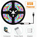 Miniatyrbild 3 av 5: 5m RGB LED-remsor med 24-tangenters fjärrkontroll 16 färger flexibla lysdioder TV-bakgrundsbelysning vattentät USB-driven för heminredning