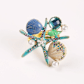 Miniatyrbillede 3 af 5: 4 stk. søstjerne servietringe, perle rhinestone ocean kystnære nautiske servietringholdere servietspænde（blå）