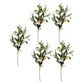 Miniatyrbilde 2 av 2: 5-delt sett med falske olivenblader og fruktgrener, kunstig olivengren blomsteroppsats (36X15CM, grønn)