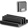 Miniatyrbillede 1 af 5: Dobbelt-slot justerbar vertikal bærbar computer stand designet 2 slot aluminium skrivebordsstativ til de fleste bærbare computere