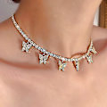 Miniatyrbillede 1 af 5: Sommerfugl Choker Halskæde Krystal Vedhæng Funklende Kæde Smykker Til Kvinder (guld)