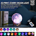 Miniatyrbillede 2 af 4: Stor 3D månelampe, månelyslampe nattelys med 16 farver 4 automatisk