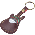 Miniatyrbilde 4 av 4: Gitarformet plekterholder, bærbar gitarplekterholder nøkler nøkkelring etui veske skinnetui for gitarplekter med 5 fargerike gitarplekter for
