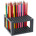 Miniatyrbillede 2 af 2: Penselholder med 96 huller - Penselholder i plast til skrivebord - Opbevaringsstativ til kunstmaterialer (størrelse 1, grå)