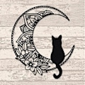 Miniatyrbild 5 av 5: Svart katt och månväggkonst, månfasväggkonst, svart katt på månväggpediment, svart kattväggskulptur för kattälskare（A）