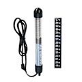 Miniatyrbillede 1 af 2: 2-pak rustfrit nedsænkelig akvarievarmer 50 watt med termometer, med plastertermometer (EU-stik) (M, som vist)